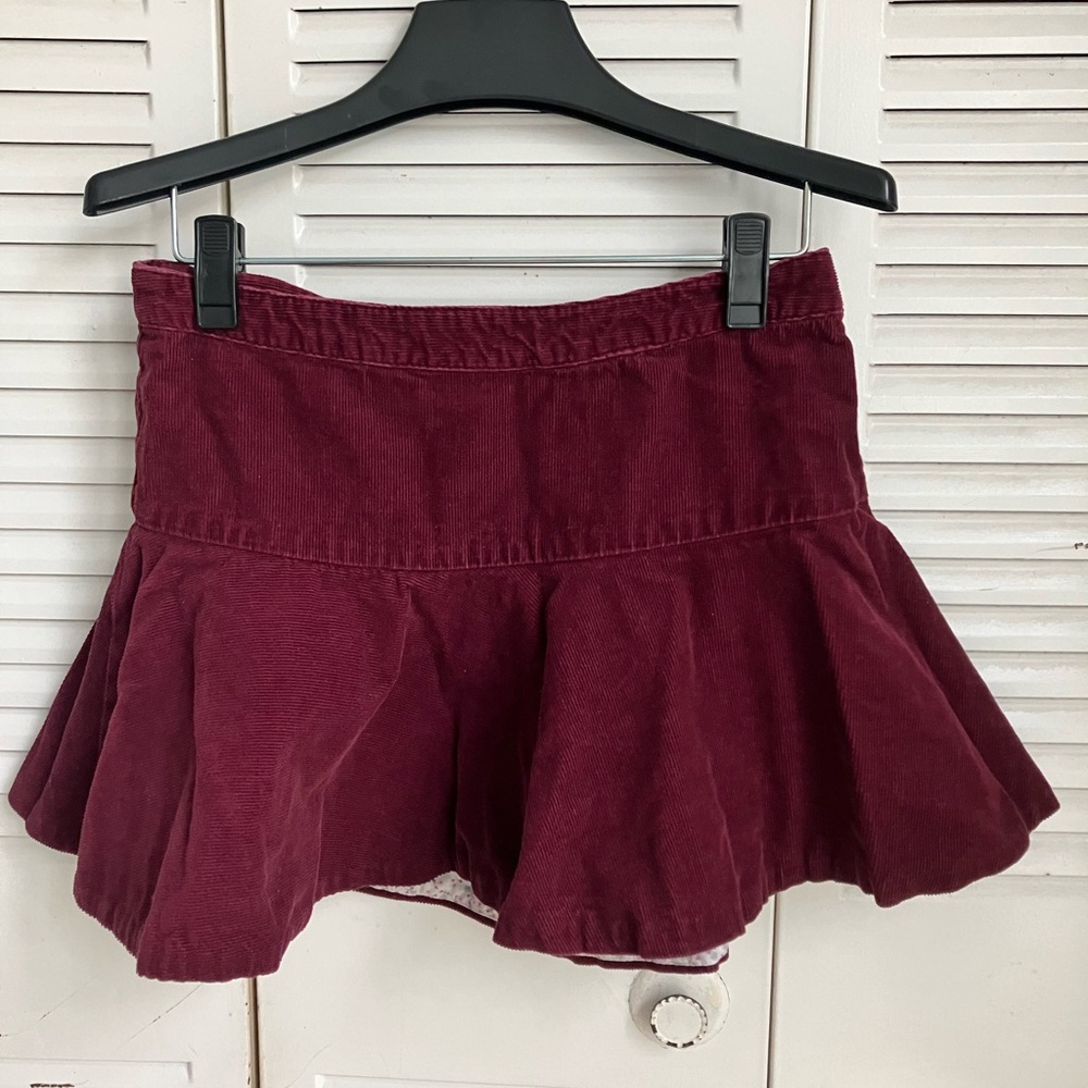 Women's Burgundy Corduroy Aline Ruffle Mini Skirt